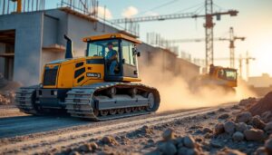 La préparation des sols avec un tractopelle lors des opérations d'excavation